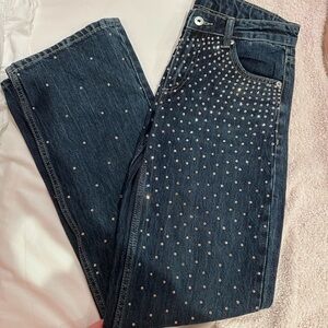 Zara Dark Blue Studded Straight Leg Jeans